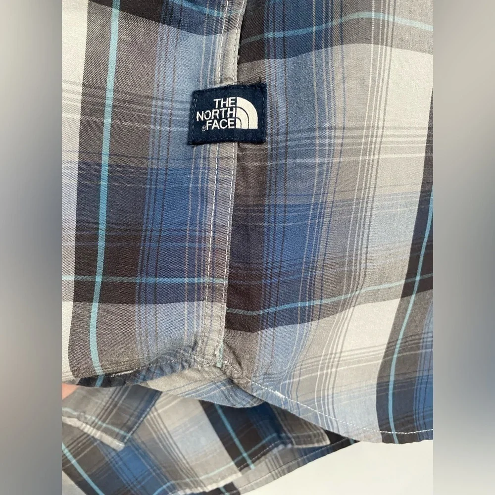 Men’s The North Face Plaid Short Sleeve Hammetts Button Down Blue Gray Size XL